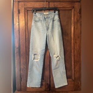 Madewell Perfect Vintage Straight Denim: Light Blue Distressed (worn once)